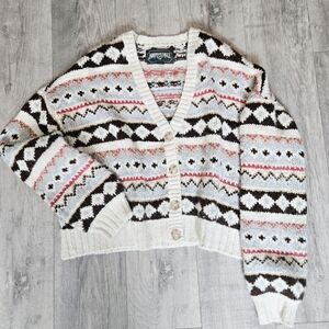 American Eagle Vintage LABEL 70s Look Brown Cream Pattern Cardigan Size Small